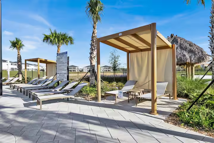 Resort cabanas and loungers